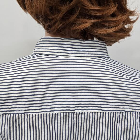 LL Bean Long Sleeve Button-up Shirt Blue White Striped Women 8P Essential Cotton - Picture 6 of 10